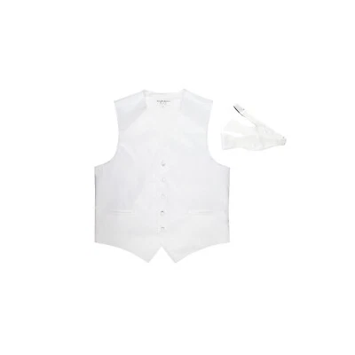 New Men's Solid Tuxedo Vest Waistcoat & Free Style Self-tie Bowtie wedding White - Image 1 of 4