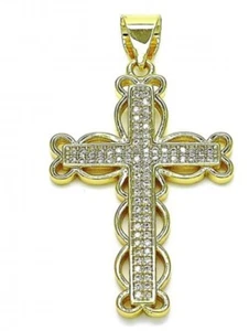 SCHÖNES GROSSES KREUZ KUBISCHES ZIRKONIA MIT 24"" KETTE IN 18K GOLD LAGEN!!! - Bild 1 von 1