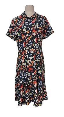 Eshakti темно-синий цветок кисть мазки печати платье с карманами. размер 8 - Изображение 1 из 4