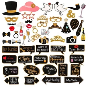 60 Pcs Wedding Photo Booth Props for Photos Bachelorette Bridal Shower Decor - Picture 1 of 4
