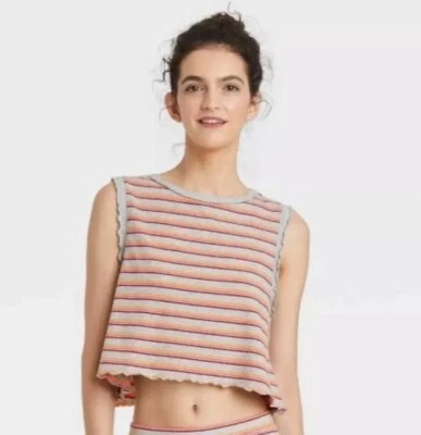 Colsie пижамы Майка женщин L большой укороченный серый полоски новый - Изображение 1 из 4