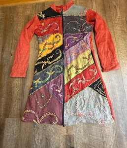 Elan Blac NEPAL Baumwoll Fleece Futter Gr. S Hippie Boho Patchwork Staubmantel Jacke - Bild 1 von 16