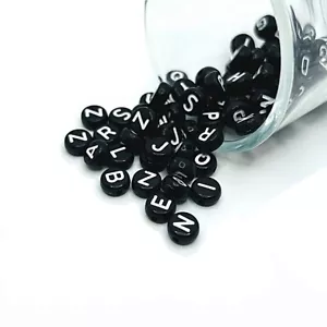 200 BULK pcs Black and White Round Alphabet Letter Beads -US Seller- BK857 - Picture 1 of 4
