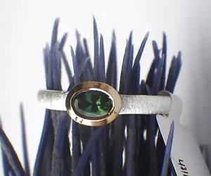 SCHMUCK-STCK RING SILBER oval mattiert 18 56 Turmalin grün vergoldet - Bild 1 von 4