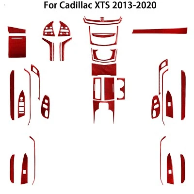 Kits de molduras exteriores interiores completos de fibra de carbono roja de 37 piezas para Cadillac XTS 2013-19 Foto 1 de 4