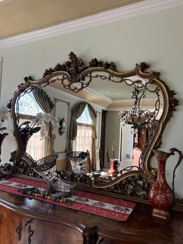 🦒Large AntiQue VIntage BroNZE GiLt Wood Victorian FrenCH Table top Mirror Cover