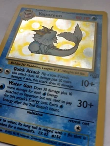 Pokemon 1998 Basic 80HP Shiny foil Vaporeon 9/10 1st base shine holo card 12/64 - Picture 1 of 12