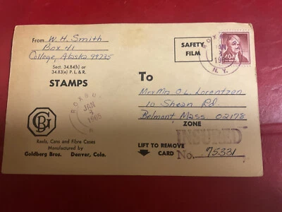(162) US insured postcard 1965 Alaska to Belmont Mass - Image 1 of 2