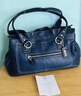 PERFECT Coach Pebbled Leather Navy Blue Satchel Tote Bag 14686