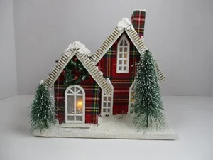 Hallmark Christmas Plaid Putz Style Light Up House - Picture 1 of 4
