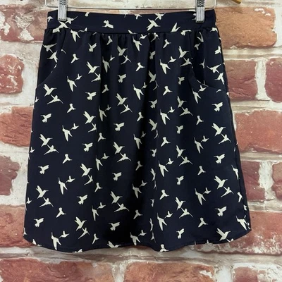 Falda Anthropologie Everly Mujer Pequeña Azul Oscuro Blanco Sombra Colibríes Foto 1 de 4