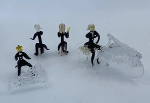 Vintage Spun Glass Grand Pianos Maestro Pianist Conductor Music Figures 6 Piece - Picture 1 of 20