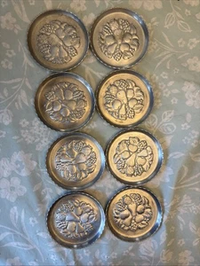 Set Of 8 Vintage Fruit & Leaves Design Aluminum Round Coasters - Picture 1 of 7