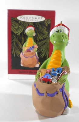 DUDLEY EL DRAGÓN Sello Ornamento 1995 Dragón en Sombrero de Santa con Bolsa de Juguetes Foto 1 de 4