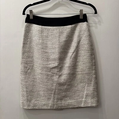 NICE! Banana Republic Sz 0P Stretch Pencil Skirt Ivory Tweed Cotton Blend - Image 1 of 4