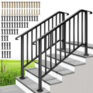 2-Pack 5 Step Hand Rails for Outdoor Steps Wrought Iron Railing for Porch Deck - Picture 1 of 11