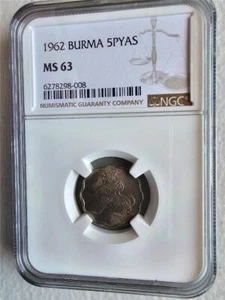 Burma 5 Pyas 1962 NGC MS 63 - Picture 1 of 2