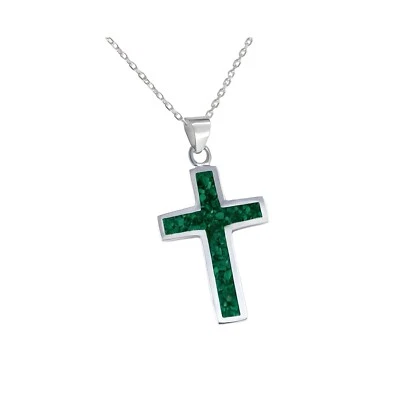 Sterling Silver Green Malachite Cross Handmade Pendant for Women & Men -No Chain - Image 1 of 4