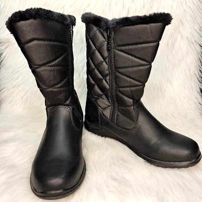 Totes Womens Joyce Black Winter Boots Size 11 Faux Fur Lined Double Sided Zipper - Image 1 of 4