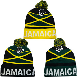 JAMAICA FLAG Pompom Plush Lining Knit Cap Beanie Knitted Warm Ski Winter Hat Lot