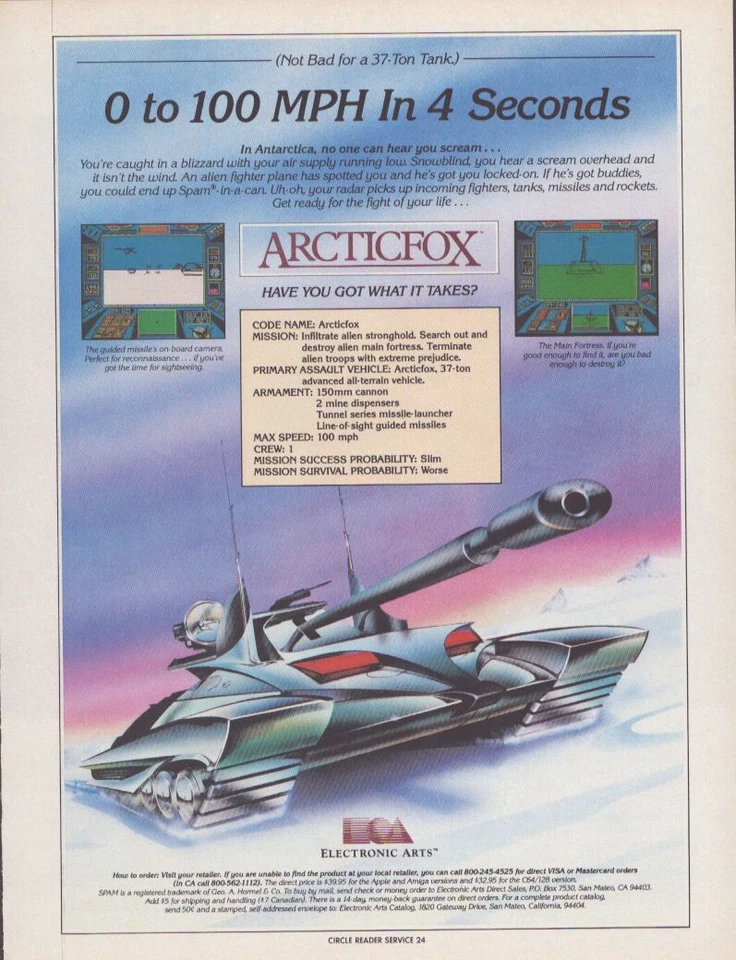 1987 Electronic Arts Print Ad ArcticFox game "Have You Got What It Takes" - Image 1 of 1