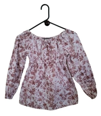 Muy Bonita Blusa Muñeca Bebé Kelly's Niños Niña 10-12 Tostada Floral Manga 3/4 Algodón Foto 1 de 4