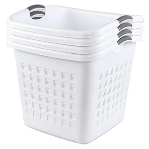 Idotry 4-Packs Ultra Easy Carry Laundry Hamper Plastic Clothes Basket, White - Picture 1 of 11