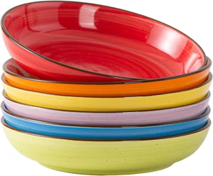 Pasta Bowls Set of 6, 30 Oz Ceramic Shallow Bowls, Serving Bowls Pasta Plates an - Picture 1 of 12