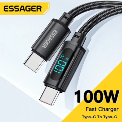 Essager LED Display 100W 5A PD USB C to USB C Braided Cable Fast Charge Data - Image 1 of 4