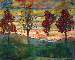 Four Trees 1918, Egon Schiele, Art Print Poster 11" x 14"     2926