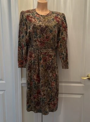 Vestido PAT ARGENTI Vintage Años 80 Seda Cepillada Floral Rosa Tostado Talla 12 lcsr Foto 1 de 4