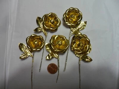  Rosas de papel aluminio dorado vintage sobre tallo - Japón Foto 1 de 3