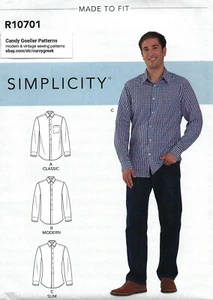 Simplicity R10701 Men's Classic, Modern & Slim Fit Shirt Sz 44-52 UNCUT S8753 - Picture 1 of 4