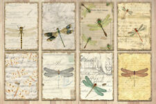 Scrapbook Bastelpapier Designerpapier Vintage Libelle Junk Journal 8 Karten 300g