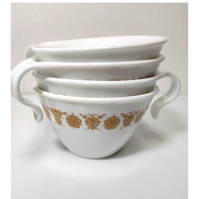 x4 tazas de té con gancho de cebolla mariposa dorada Pyrex Foto 1 de 3