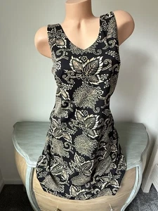 Vestido sin mangas Ralph Lauren S negro dorado Coastal Palm midi pequeño elástico playa sol V - Imagen 1 de 5