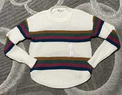 SO Mujer Nuevo Rayas Blanco Multicolor Manga Larga Tejido Suéter Pullover S Foto 1 de 4