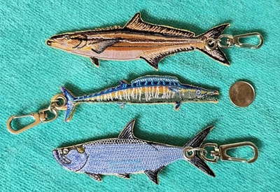 THREE (3) - EMBROIDEDED FISH KEYCHAINS - COBIA, WAHOO & TARPON - FISHING - NEW - Image 1 of 4