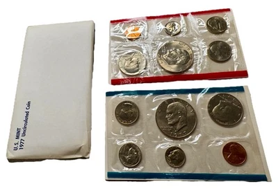 US Mint 1977 Uncirculated 12 Coin Set Eisenhower Dollar Denver Philadelphia OGP - Image 1 of 4