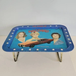 Vintage THE DUKES OF HAZZARD TV Lap Tray Bo Luke Daisy General Lee Metal 1981 - Picture 1 of 19
