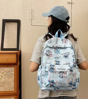 Disney Stitch Backpack Cartoon Print School Bag Lightweight Casual Travel Blue - Image 1 of 3