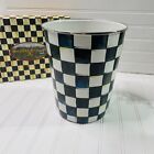 Mackenzie Childs Courtly Check Trash Garbage Can Silver Rim