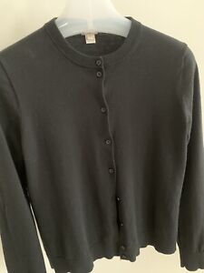 J Crew Caryn Cardigan Sweater M Medium Black Cotton Classic Tailored Workwear