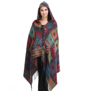 Women Poncho Stole Cape Shrug Wrap Shawl Jacket Jumper Bohemian Cloak Top Hoodie - Picture 1 of 14