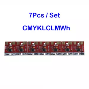 7Pcs/Set - CMYKLCLMWh Permanent Chips for Mimaki LH100-0597 600ml UV Cartridge - Picture 1 of 7