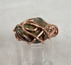 Handmade ~ Copper Wire Wrap Picasso Mother of Pearl Pearl Ring Size 7 #310 - Picture 1 of 8