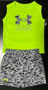 Under Armour Toddler LIttle Boy Patriotic Tank Top & Short Set sz 2T Lime Surge - Picture 1 of 4