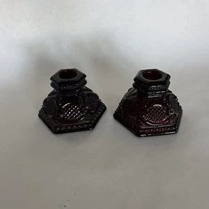 Vintage Pair Of Avon 1876 Cape Cod Ruby Red Collection Candle Holders 1983 - Picture 1 of 8