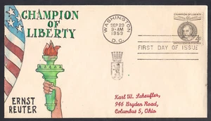 US Stamp #1136 Ernst Reuter on Herman Maul Handpainted First Day Cover VF - Picture 1 of 1