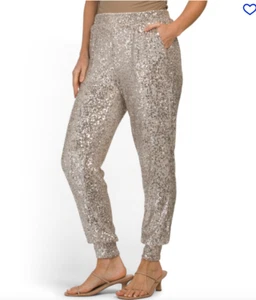 Cable & Gauge Womens Pants Jogger  Lounge SILVER Champagne Sequins Pull On 3X - Picture 1 of 5